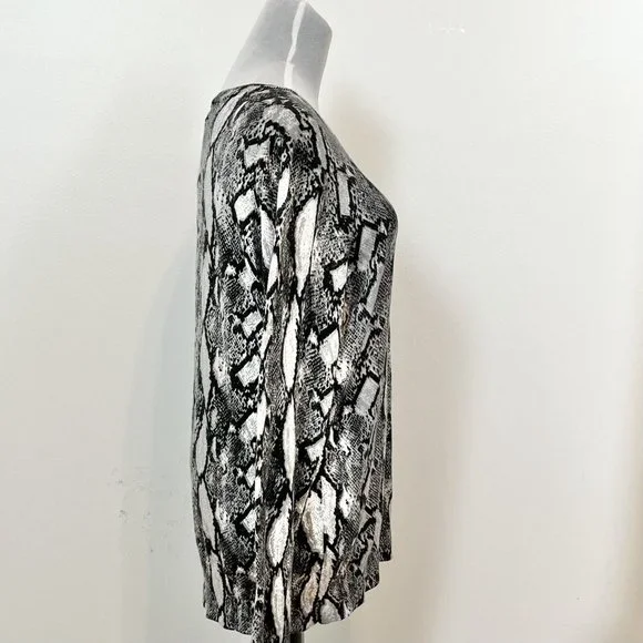 Worthington Womens Leona Animal Print Sweater Snake Cotton Blend Black White Sz - Picture 2 of 7